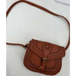 Street Level Brown Faux Leather Cut-out Buckle Front Saddle Bag Purse
